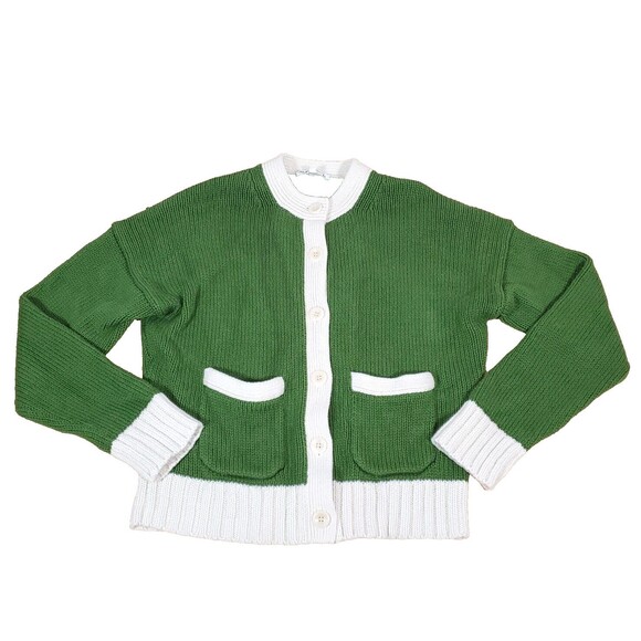ALEX MILL Nico Tipped Cardigan Sz S Sweater Chunky Knit Green Ivory Cottagecore - Picture 2 of 10